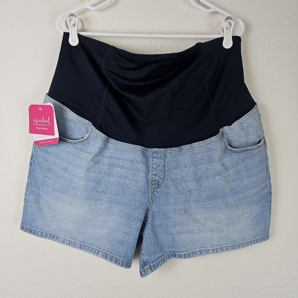 Ingrid & Isabel Crossover Panel Maternity Denim Blue Jean Shorts Size 33 - Picture 2 of 9